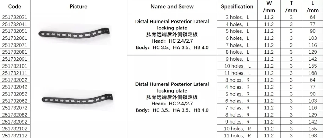 Elbow Joint Pure Titanium Fracture Bone Fixation in Locking Plate